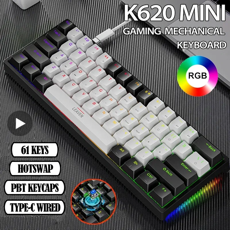 K620 mini hintergrund beleuchtete rgb Gaming mechanische Tastatur Gamer Mechaniker Kit 60 Prozent DIY benutzer definierte pbt Keycap Hotswap rosa weiß USB-PC