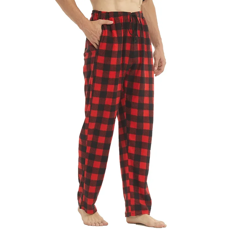 Herren-Pyjama-Hose mit Taschen, Fleece-Pyjama, weiche, warme, karierte Pyjama-Hose, Lounge-Schlafhose, Loungewear, Nachtwäsche