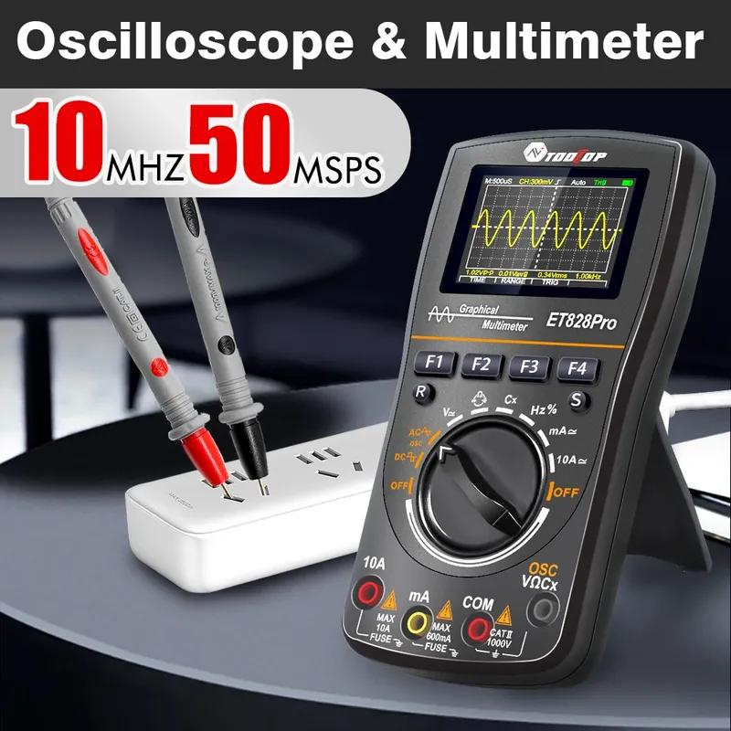 TOOLTOP ET828Pro 10 MHz Handheld Digital Oszilloskop 50 Msps Automatische True RMS Multimeter AC 565 V Hochspannung Oszilloskop