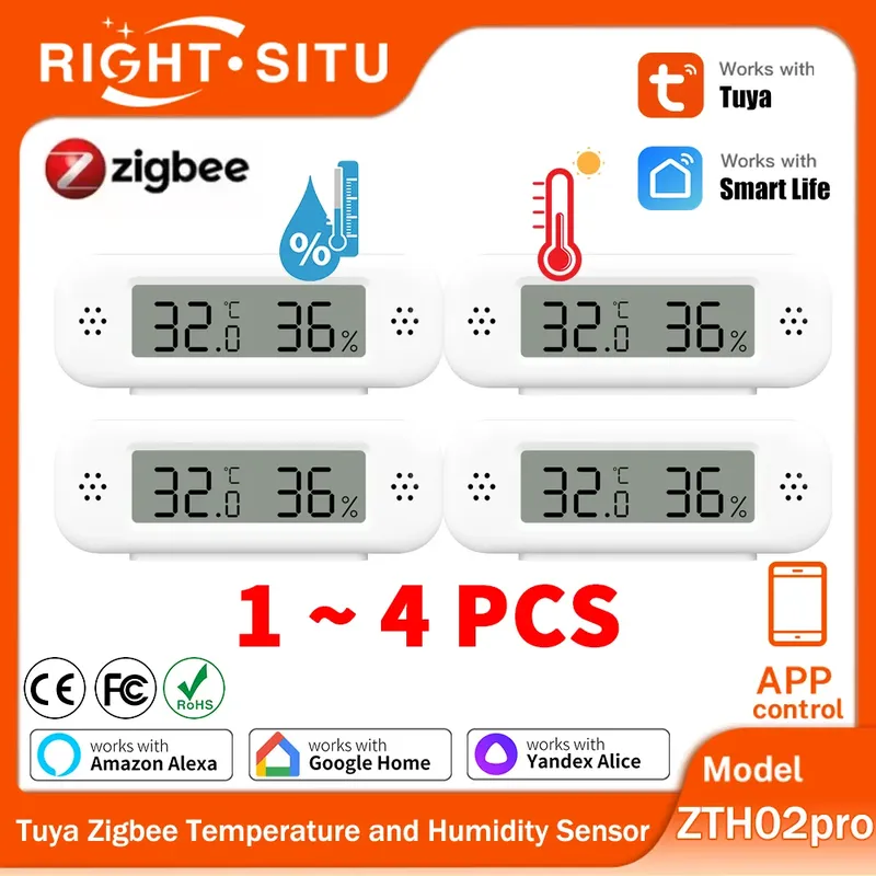 1 ~ 4 stücke Tuya Zigbee 3,0 Mini Temperatur Feuchtigkeit Sensor Für Smart Home Thermometer Hygrometer APP Remote Arbeit mit yandex Alexa
