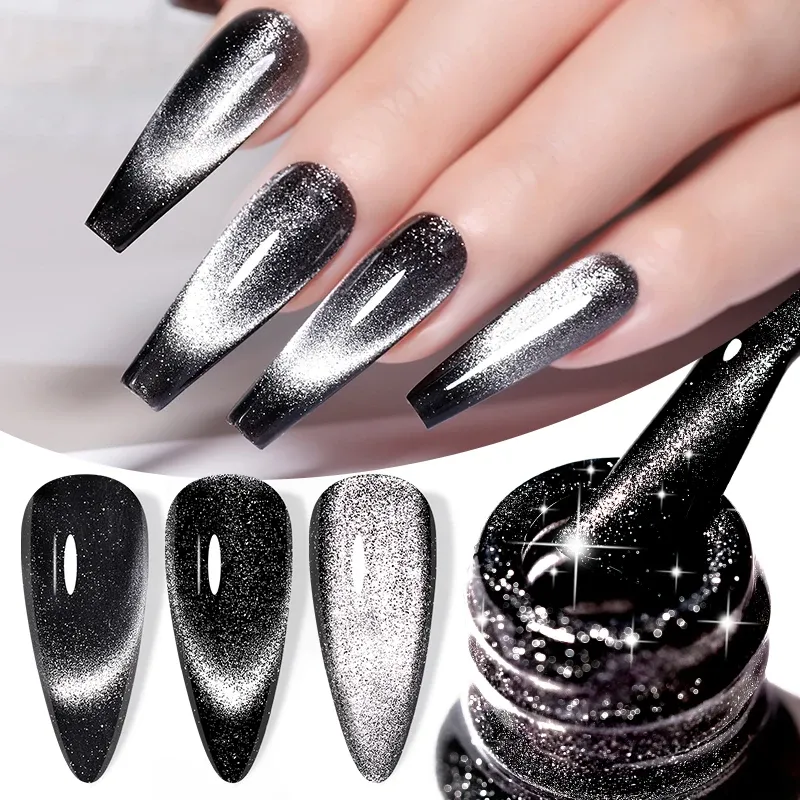 LILYCUTE 7ML Schwarz Kristall Katze Magnetische Gel Funkelnden Glitter Gel Nagellack Semi Permanent UV Gel Nail art Keine Notwendigkeit basis Farbe