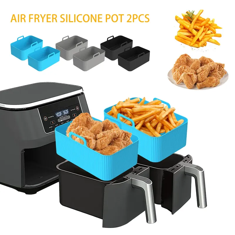 2Pcs Air Friteuse Silikon Topf Hitzebeständige Air Friteuse Liner Korb Rechteck Backform für Ofen Mikrowelle Air Friteuse Zubehör
