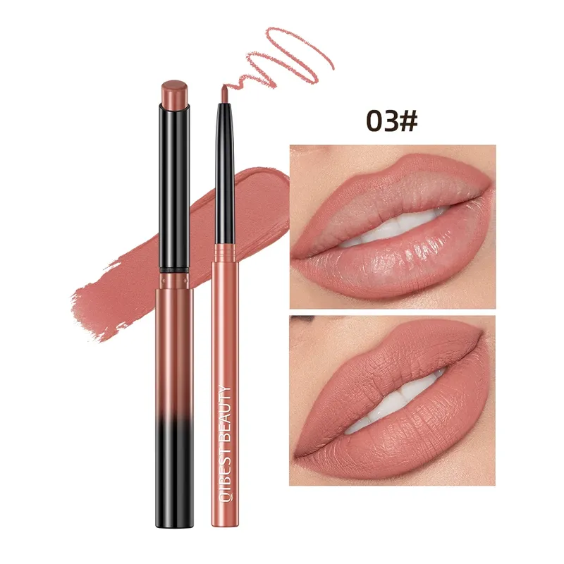QIBEST 12-Farben-Lippen-Make-up, nackter Lippenstift-Stift, wasserdicht, langlebig, sexy roter Lippenstift, mattierter Lipliner-Stift, Lippenstift