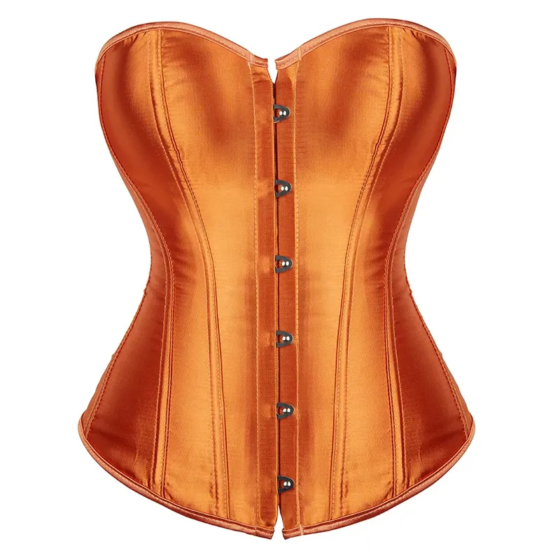 Formvana Satin Vollbrustkorsett Schlichtes Vintage Elegantes Bustier Kunststoff ohne Knochen Taillenmieder Shapewear Gothic Sexy Korset Plus Size