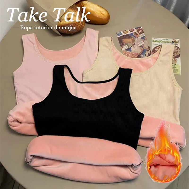 Frauen Winter Thermo-unterwäsche Top Nahtlose Plus Samt Hemd Ärmellose Weste Warme Weibliche Unterhemd Einfarbig Sexy Dessous