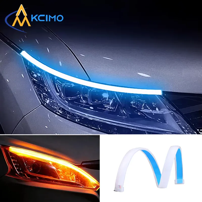 1Pc LED DRL Auto Lauflicht Flexible Wasserdichte Streifen Auto Scheinwerfer Weiß Blinker Brems Fluss Lichter Auto Styling 12V