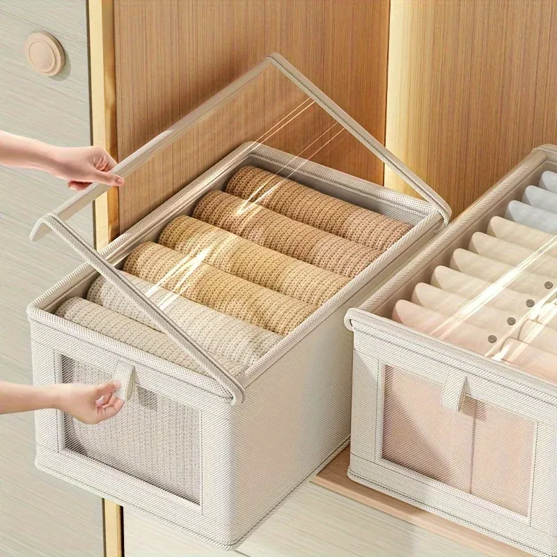 Große faltbare Aufbewahrungsbox aus Segeltuch mit klarem Fenster – zum Organisieren und Aufbewahren von Kleidung, platzsparender Schrank-Organizer für zu Hause
