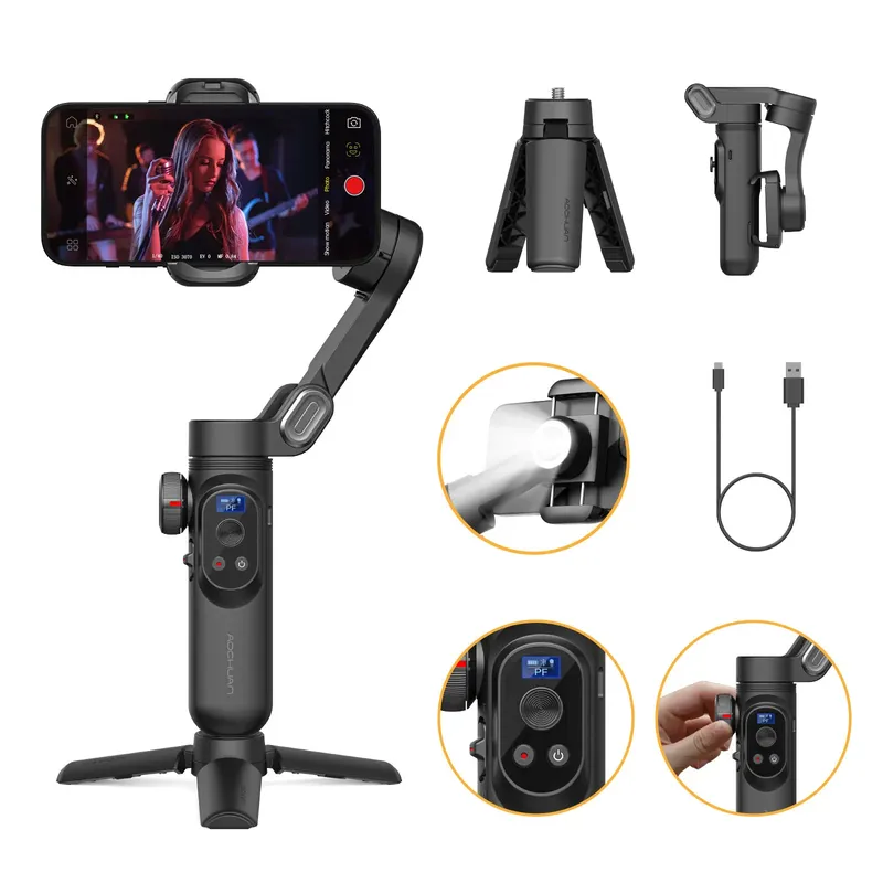 AOCHUAN Smart XPro Smartphone 3-Achsen-Gimbal-Stabilisator für iPhone und Android Smartphone-Aufnahmevideo mit Fülllichteffekt