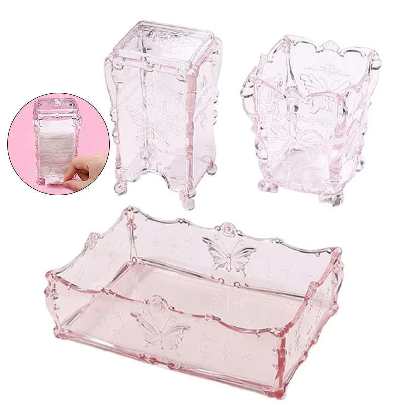 Baumwolle Pad Nägel Lagerung Box Schmetterling Transparent Rosa Design Servietten Container Pinsel Organizer Make-Up Fall Nail art Werkzeuge