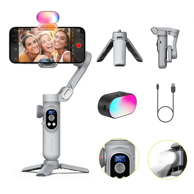AOCHUAN Smart XPro 3-Achsen-Smartphone-Gimbal-Stabilisator für iPhone und Android-Telefon. Stabile Aufnahme mit RGB-Video-Fülllicht