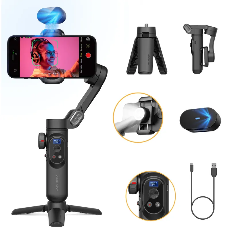 AOCHUAN Smart XPro Ai Smartphone 3-Achsen-Gimbal-Stabilisator für iPhone und Android-Telefon, Videoaufnahme, Stabilisator, Gesichtsverfolgung