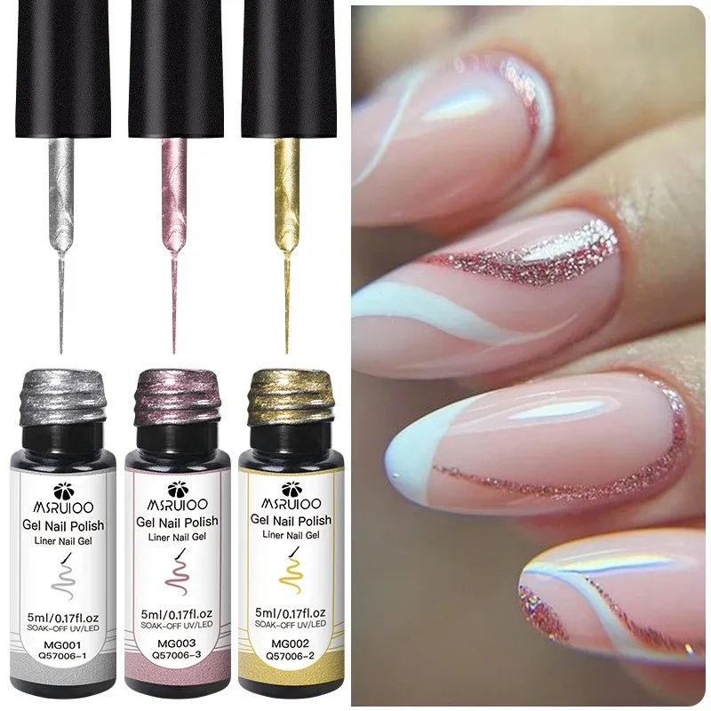 3pc Glitter Liner Nagel Gel Polnischen Set Silber Gold DIY Nail art Semi Permanent Malerei Gel Kit Langlebig tränken Off UV Vanrish