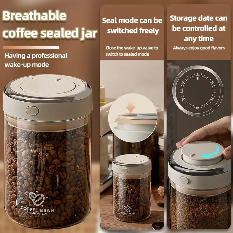 Vakuum-Kaffeebohnen-versiegeltes Glas in Lebensmittelqualität mit Datums-Tracker und Aufwachen von Bohnenventilen, Aufbewahrungsbehältern für Getreide, Snacks, Zucker, Tee