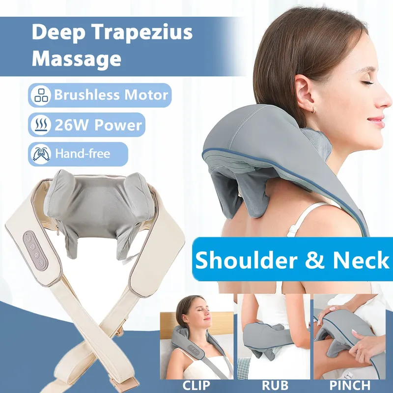 Foreverlily 26W Nacken- und Schultermassagegerät, kabellose Schulter- und Rückenknetmassage, Schal, Trapez, Halswirbelsäule, Masajeador