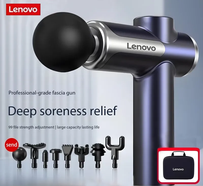 Die Faszienpistole der Marke Lenovo lindert Muskelkater, Fitness- und Entspannungsausrüstung, LED-Touchscreen, 8 Massagekopf-Geschenke