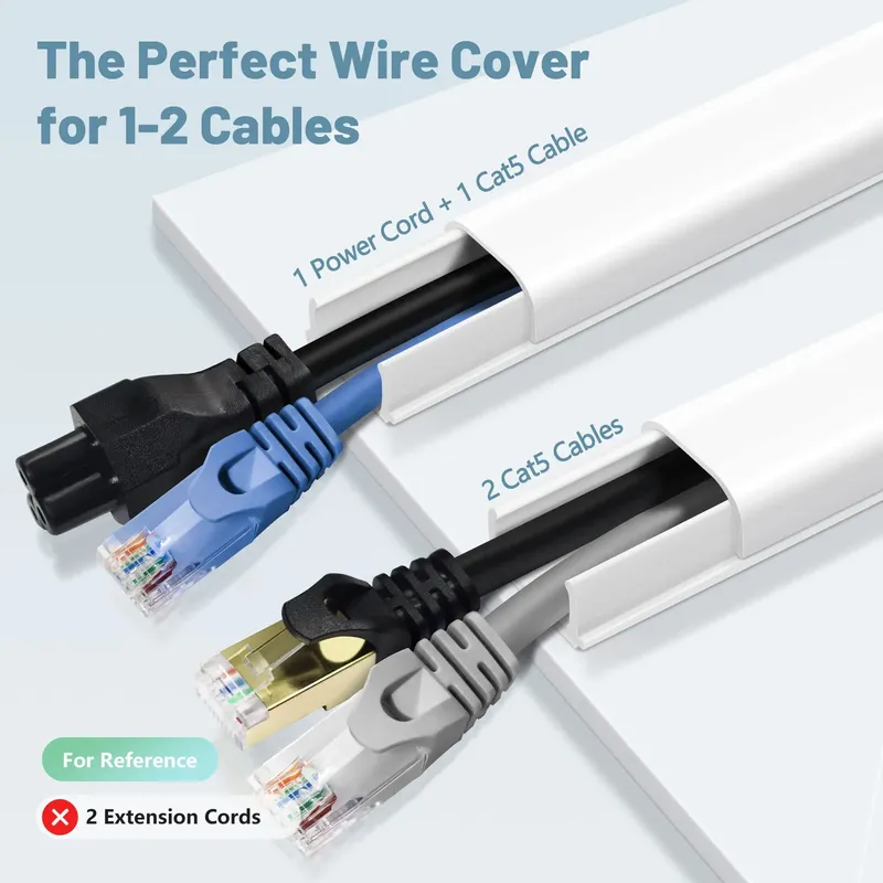 4 Stück Kabelabdeckungen für 2 Kabel, 68 Zoll Kabelversteck auf der Wandmontage, weißes Kabelabdeckungs-Set, Kabelabdeckung, Kabel-Concealer für Verlängerung
