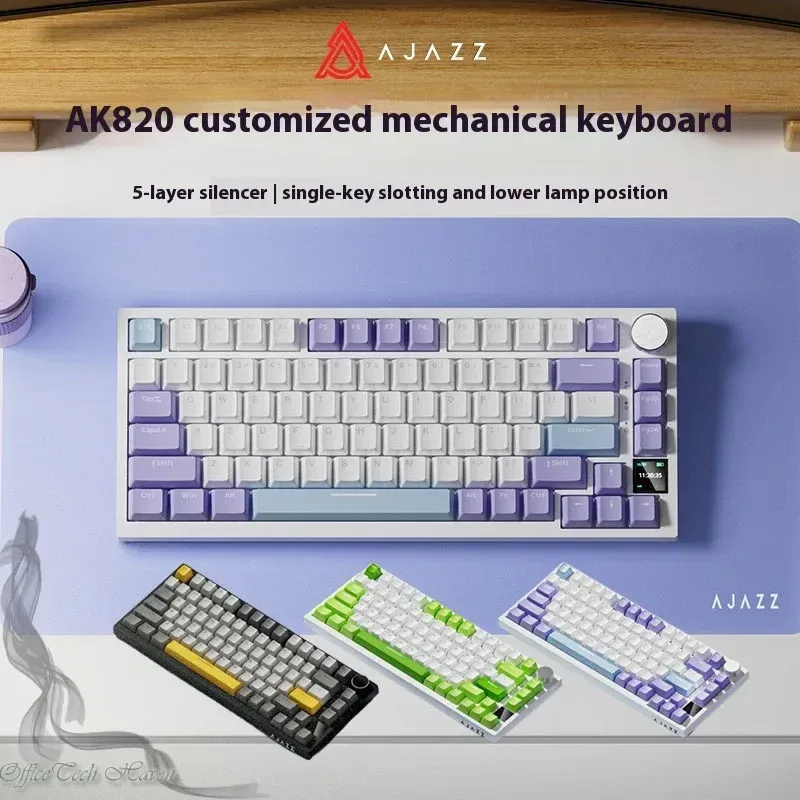 Ajazz Ak820 Mechanische Tastatur, kundenspezifisch, kabelgebunden/kabellos, 3-Modus-Hot-Swap-weiche Dichtungsstruktur, RGB-Hintergrundbeleuchtung, 75 % Layout, tragbar