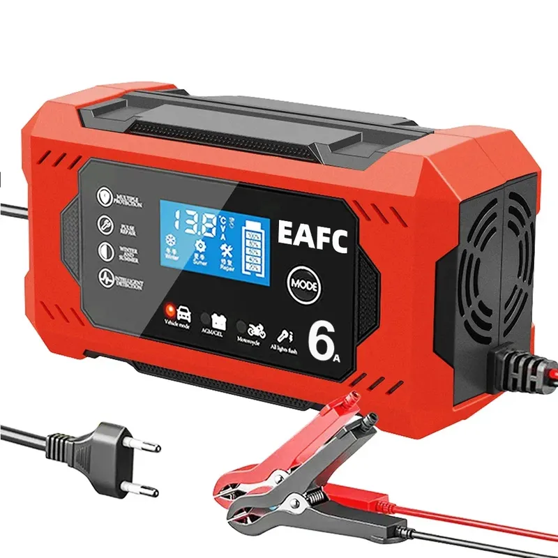 6A Autobatterie-Ladegerät, 12 V, intelligentes Schnellladen, Puls-Reparaturtyp, voller Auto-Stop-Puls-Reparatursäure für Motorrad, Auto, LKW