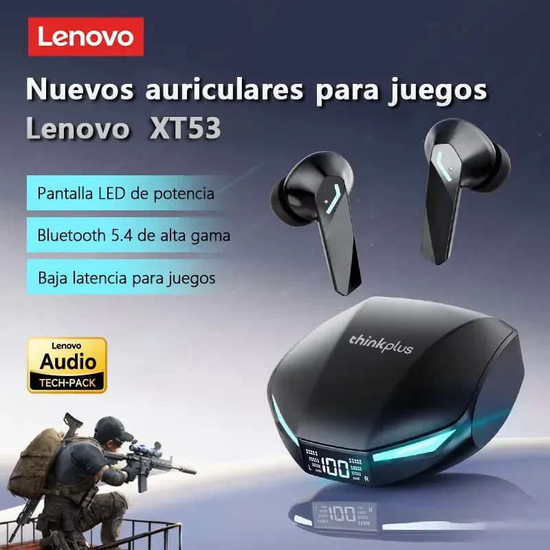 Neue Lenovo XT53 Wireless Bluetooth 5.4 Kopfhörer LED Digital Display Wasserdichte Ohrhörer Noise Cancelling Gaming Headset