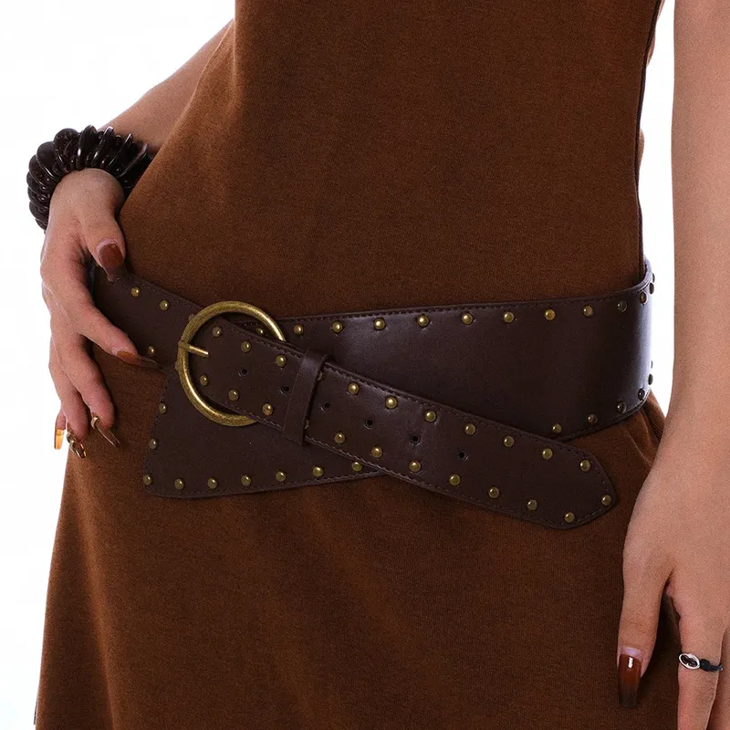 Western Cowboy Cowgirl Korsett Ledergürtel für Frauen Punk Gothic dekorativer wilder Bund Weiblicher Damen Retro Nieten breiter Gürtel