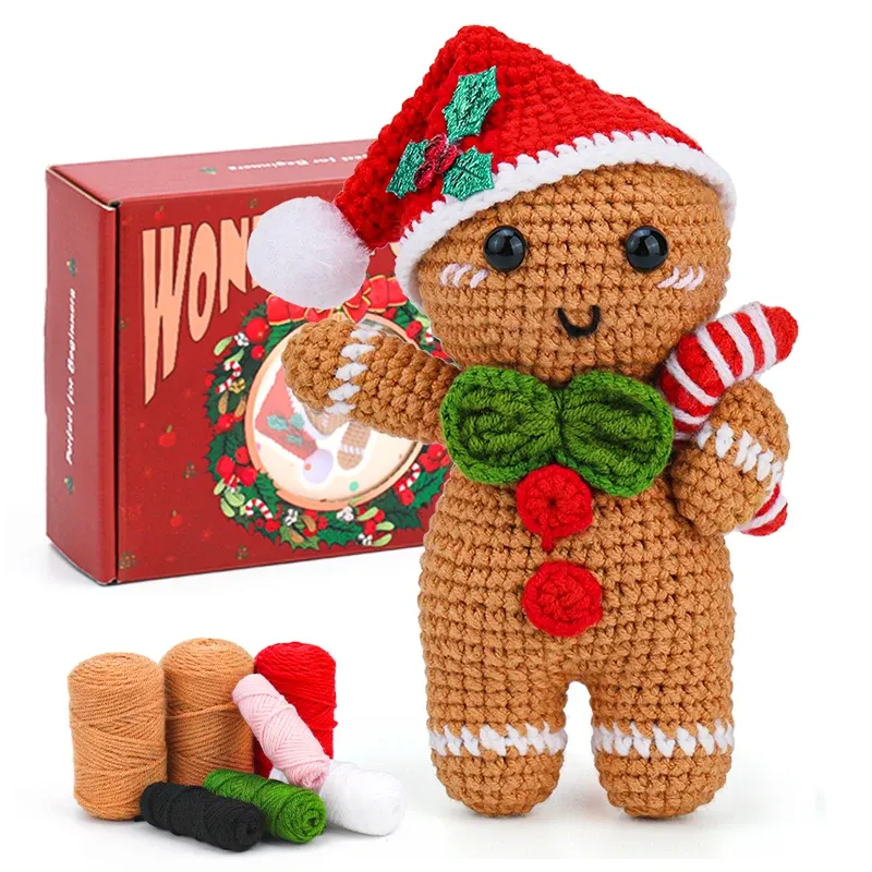 BUDDUR Weihnachts-Häkel-Strickset mit Baumwollgarn, Faden und Häkelnadeln für Anfänger und Erwachsene, selbstgemachte, nicht fertige Materialien
