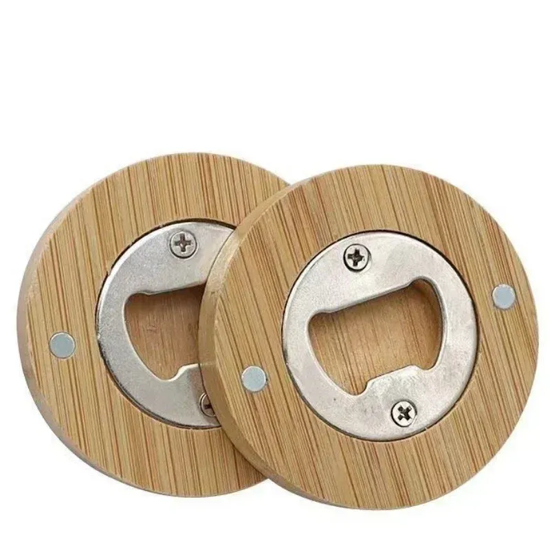1/5/10/30Pcs Bier Flasche Opener Tragbare Runde Form Bambus Opener Kühlschrank Magnet Bar Getränke Gadgets hochzeit Home Party Werkzeuge