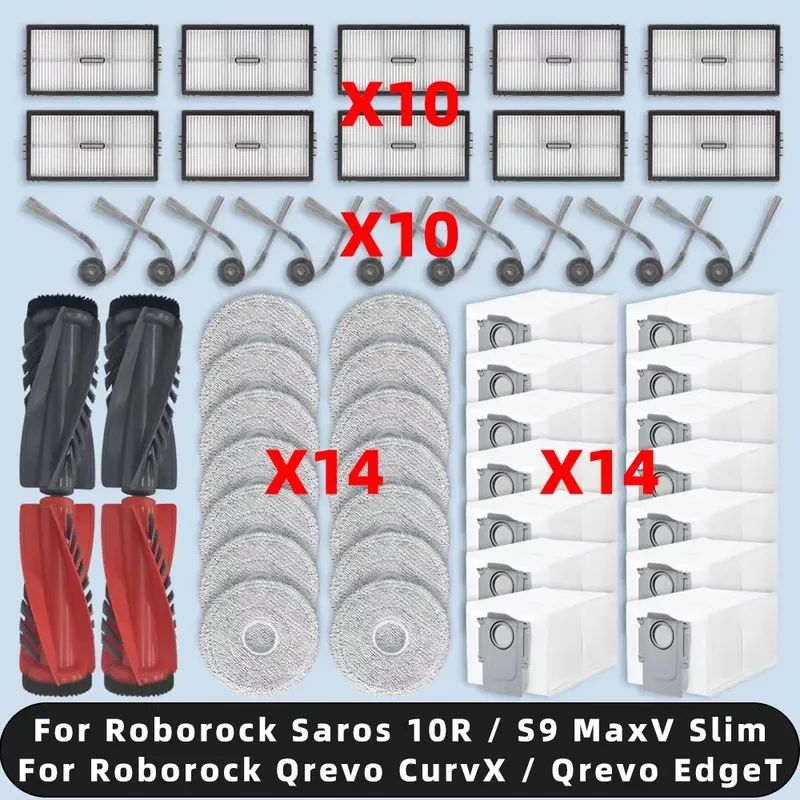 Kompatibel für ( Roborock Saros 10R / S9 MaxV Slim / Qrevo CurvX / Qrevo EdgeT / Qrevo Curv 2 Pro ) ersatzteile hauptseite bürste hepa filter mop tuch staubbeutel zubehör verbrauchs materialien