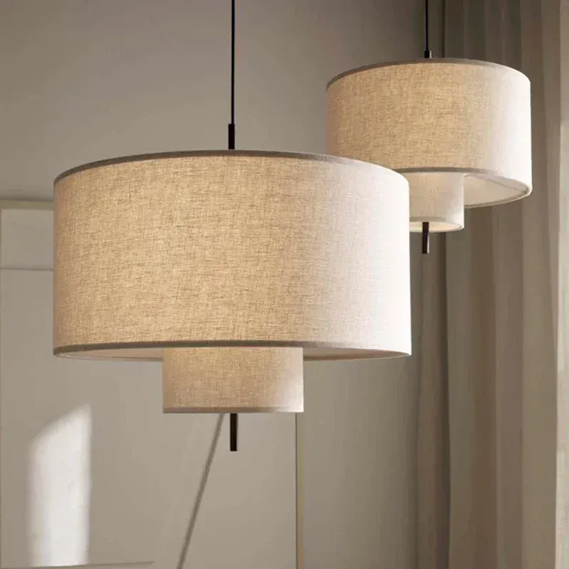 Nordic Minimalist Stoff Hängende Kronleuchter Leuchte Wabi Sabi Pendelleuchte für Wohnzimmer Esszimmer Bar Schlafzimmer