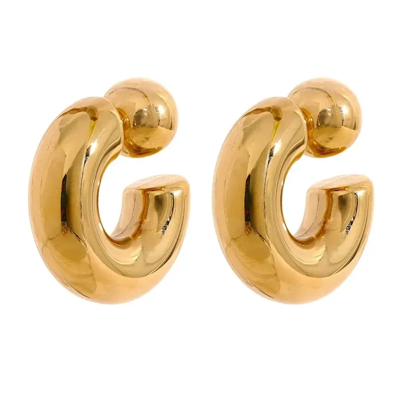 Edelstahl C-Form Runde klobige ungewöhnliche Ohrringe Schmuck wasserdichte Metallstruktur attraktive Frauen Accessoires Geschenk