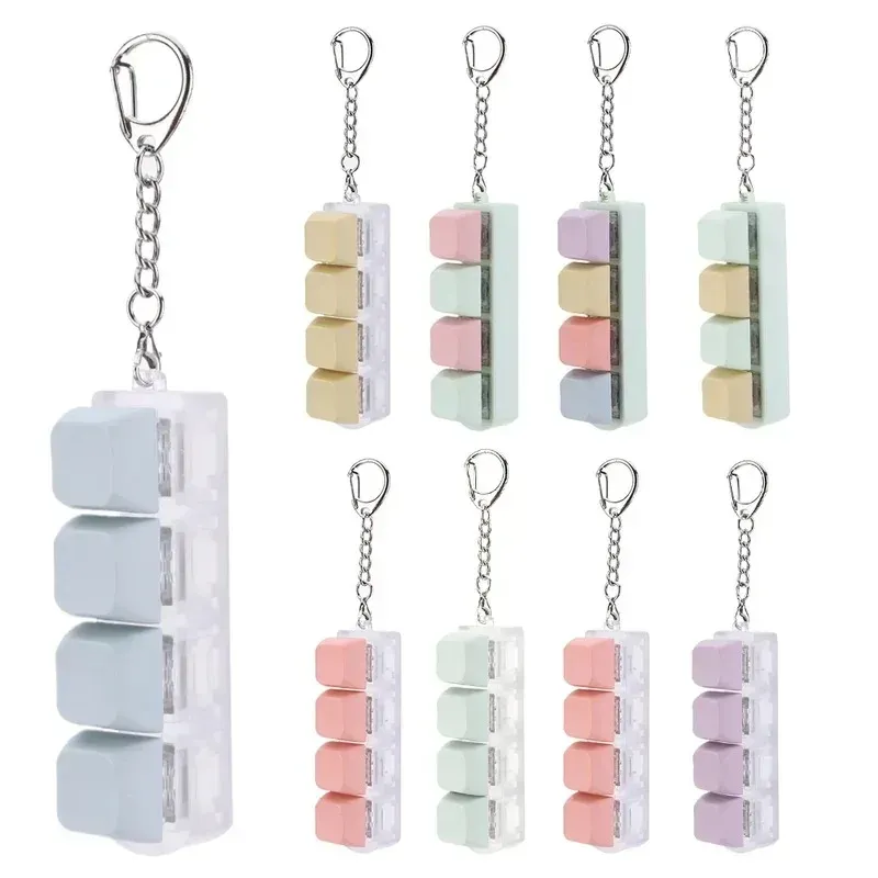 4er-Pack Mechanische Tastatur-Schalter Schlüsselanhänger Set Stressabbau Fidget-Spielzeug DIY Drück-Sensorischer Schlüsselring für Erwachsene