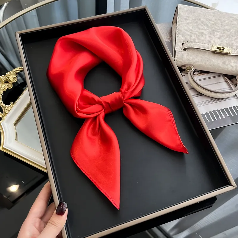 2025 Neueste Damen-Schal aus fester Seide, Hijabs, Pashmina, Foulard, Bandana, Bandanas, beliebtes Sonnenschutz-Kopftuch, 60 cm, quadratischer Schal