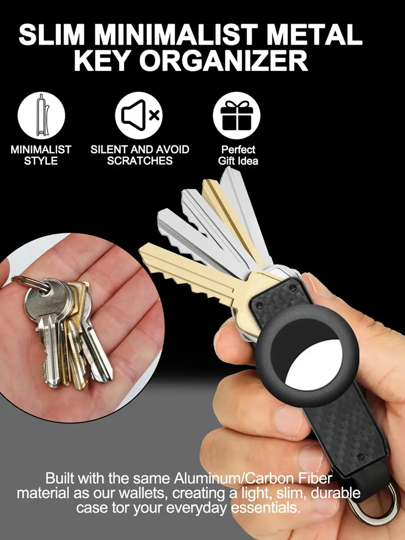 Schlüssel-Organizer für Herren – kompakter metallischer Schlüsselhalter, minimalistischer, innovativer Schlüsselhalter für Airtag-Halter |   Der Schlüsselanhänger sichert 2-5 Schlüssel