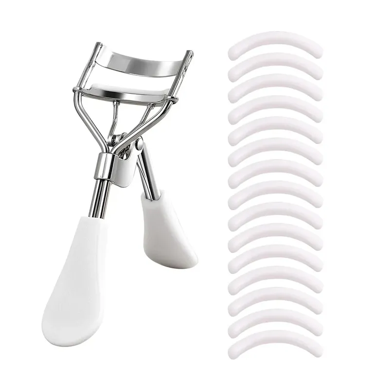 mit 15 Silikon-Pads und Wimpernzange aus Edelstahl, tragbarer Wimpernzange, verwendet für Wimpernverlängerungs- und Lockenwerkzeuge