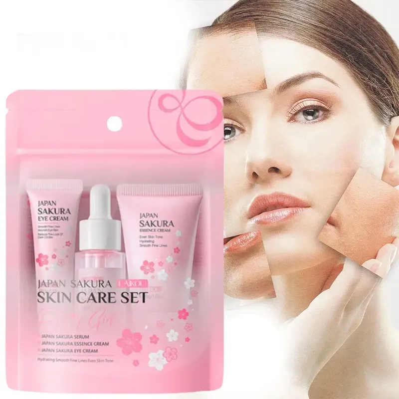 Frauen 3 stücke Kit Sakura Hautpflege-Sets Gesichts creme Gesicht Essenz Auge Serum Gesicht Hautpflege-Set Produkt Geschenk box