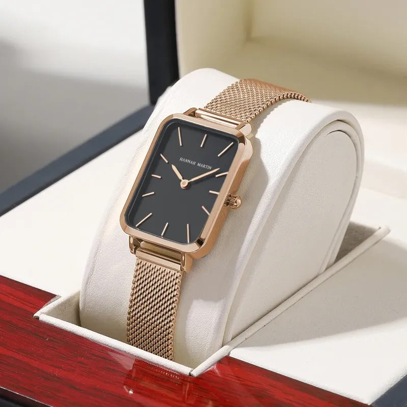 Rechteck Ultradünne Nordic Einfache Stil Japan Quarzwerk Mode Edelstahl Mesh Silbrig Armband Gürtel Damen Uhren