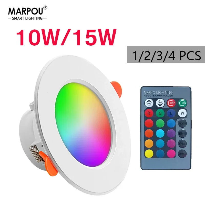 Marpou 1/2/3/4PCS RGB LED Downlight 16 farben Dimmbare Scheinwerfer 10W/15W IR Fernbedienung Led Unten Licht Für Zimmer Dekor AC220V LED Panel