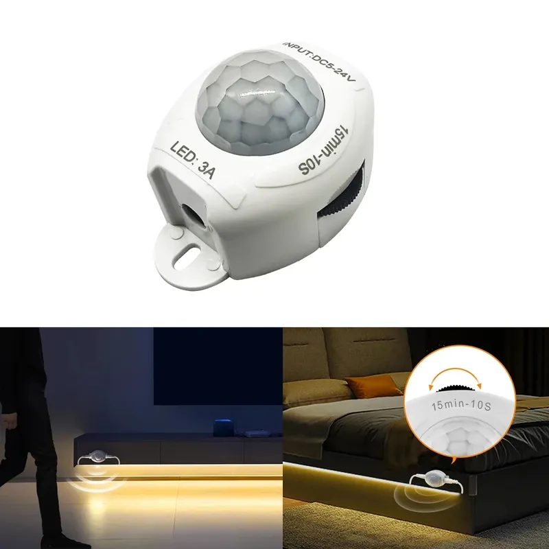 PIR-Bewegungsmelder-Schalter, 12 V, 5 V, 24 V, hochempfindlicher Bewegungs-LED-Sensor, Infrarot, automatische Zeitverzögerung, EIN/AUS für LED-Streifen