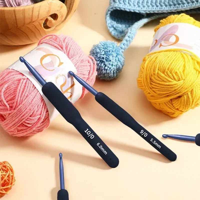 9 stücke Blau Weichen Griff Häkeln Anzug Werkzeug Kit DIY Pullover Stricken Häkeln Silikon Non-slip Häkeln Nähen Werkzeug