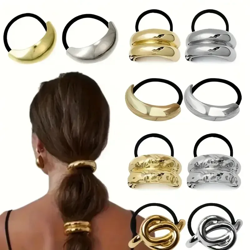 Einfachheit, geometrisches Metall-Haarseil für Damen, elegant, hohe Elastizität, schadet dem Haar nicht, Haargummis, modisches Mädchen, hohes Pony - 3.09 EUR
