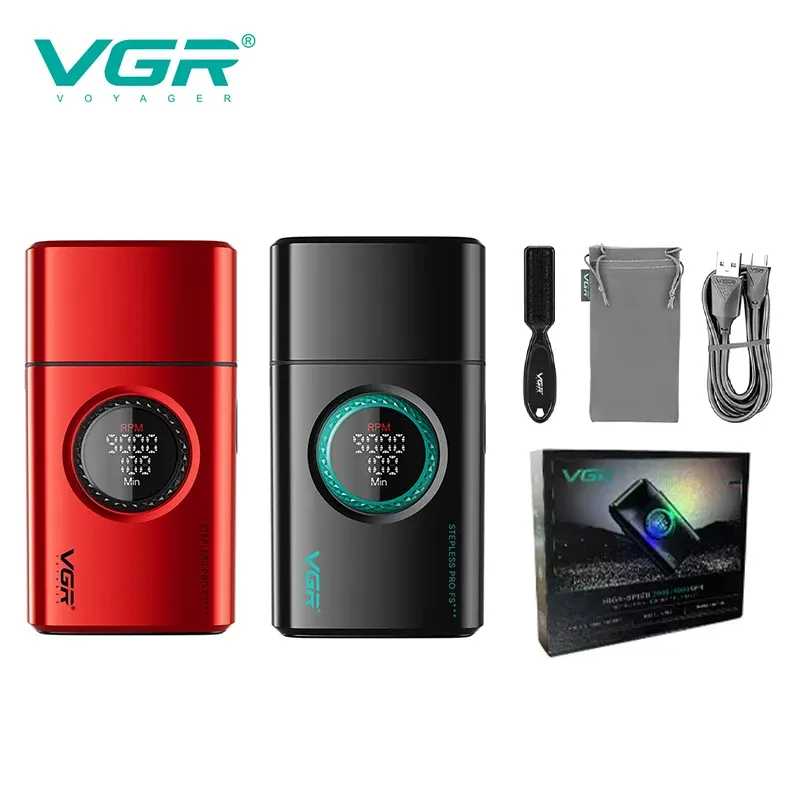 VGR High-End-Herrenrasierer, Legierung, hin- und hergehender Rasierer mit drei Klingen, LED, intelligente Digitalanzeige, 9000-Gang-Haarschneider V-378
