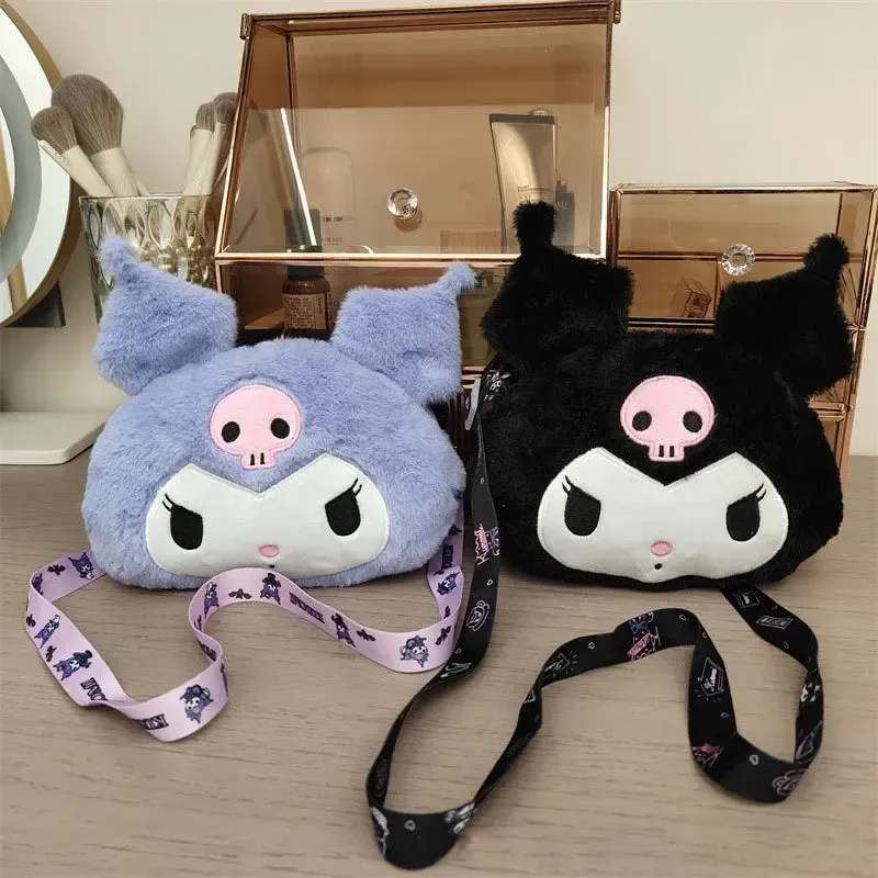 Neue Sanrio Cartoon Kuromi Totenkopf Plüsch-Tasche Schultertasche Mädchen Süße Niedliche Handtasche Umhängetasche Plüsch-Geldbeutel