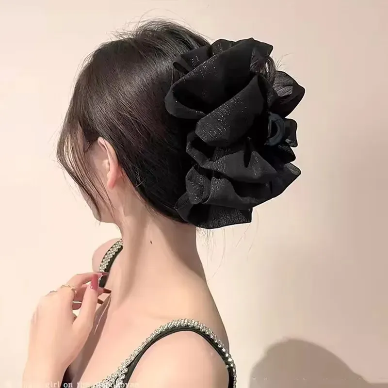 Drei Schichten plissierte Chiffon-Haarklammern mit Schleife für Frauen, süßes großes Acryl-Haar, zum Dekorieren von Stirnband, französischer Party-Hai-Clip