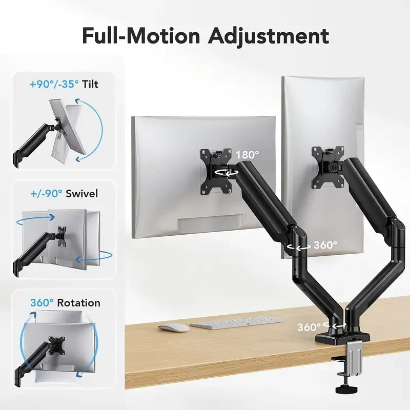Dual-Monitorhalterung für 13′′-32′′ Bildschirme, verstellbarer Dual-Monitorständer, mit 180 °   Drehbar, neigbar, 360° °   Rotation für das Home Office