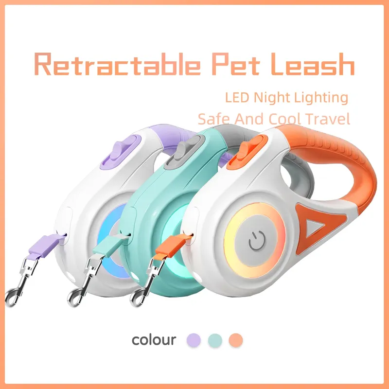 Einziehbare LED-Hundeleine mit Licht für Welpen, kleine, mittelgroße und große Hunde, Katzen, Haustiergeschirr, Gurte, Halsband, Zubehör, 3 m, 5 m Roulette