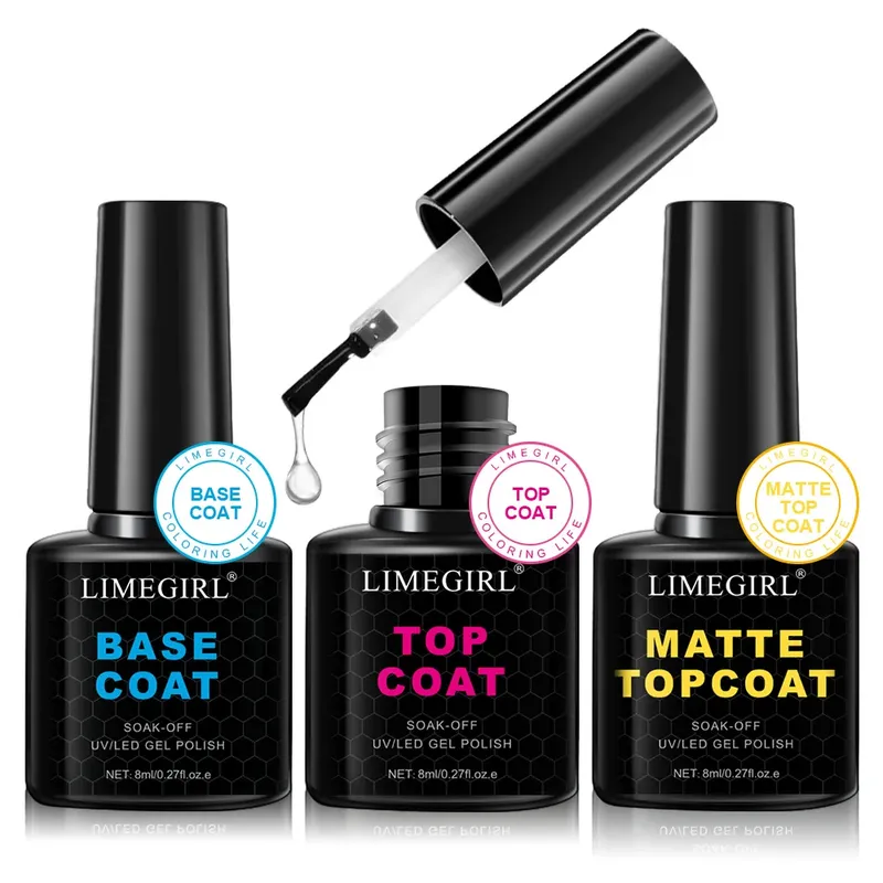LIMEGIRL 3 Stück/Set Nail Art Soaking Primer Clear Coat Nagellack UV Gel Polish Dry Cure Brightening Multifunktionales Maniküre-Set