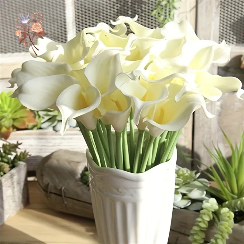 10 Stück weiße Calla-Lilien, künstliche Blumen für Braut, Hochzeitsstrauß, fühlt sich echt an, PU-Calla-Fälschungsblumen, für Zuhause, Schlafzimmer, Tischdekoration