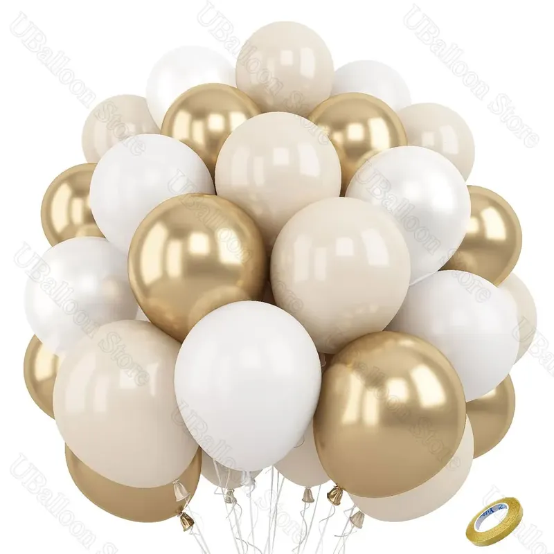 40 Stück weiße Sand-Latex-Luftballons, 25,4 cm, Boho-Sand, weißes Metall, Chrom-Gold-Luftballons für Geburtstag, Hochzeit, Babyparty, Party-Dekoration
