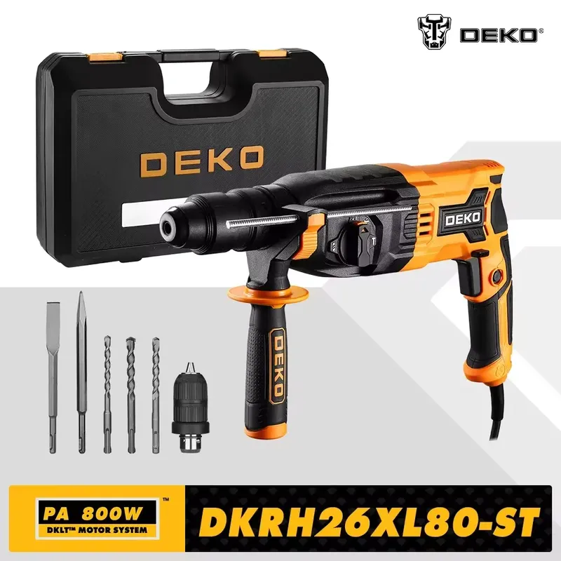 DEKO DKRH26XL80-ST Elektrischer Bohrhammer mit 4 Funktionen, multifunktionales Drehzubehör, elektrischer Abbruchhammer, Schlagbohrmaschine