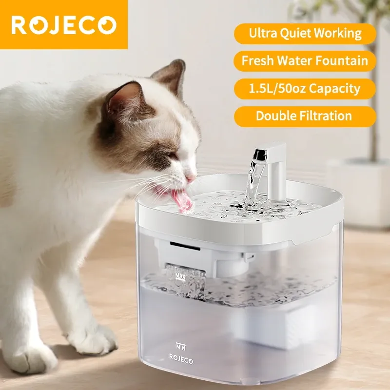 ROJECO Smart Katzen-Wasserbrunnen, automatischer Haustier-Wasserspender für Katzen, Hunde, Trinkreiniger, Brunnen mit Umlauffiltern