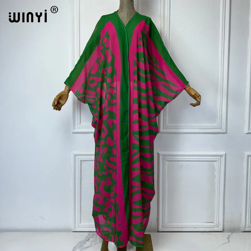 WINYI Kimonos mit Afrika-Böhmen-Aufdruck, lockere Kleider für Damen, Strickjacken, Strandoutfits, Kaftan, Strand-Abdeckung, Abendkleid, Maxirantel